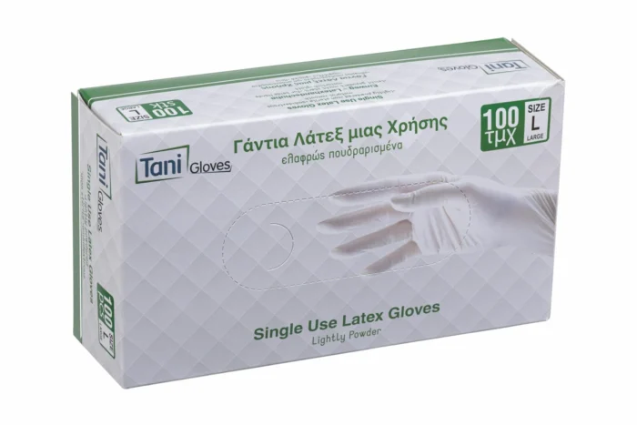 ΓΑΝΤΙΑ LATEX ΜΙΑΣ ΧΡΗΣΗΣ ΛΕΥΚΑ ΕΛΑΦΡΩΣ ΠΟΥΔΡΑΡΙΣΜΕΝΑ (PPE I) -M- 10X100TEM. - Image 2